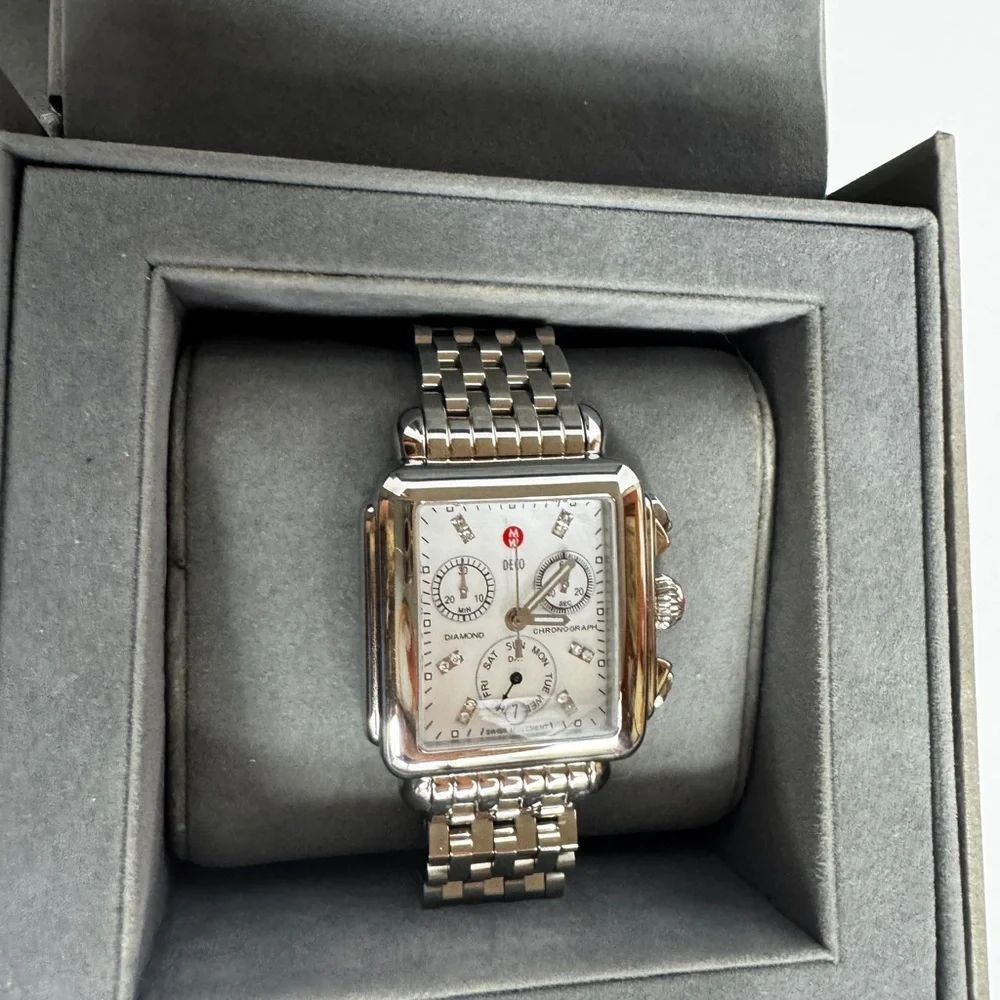 Michele Deco Chronograph Diamond Dial Women's Silver Watch